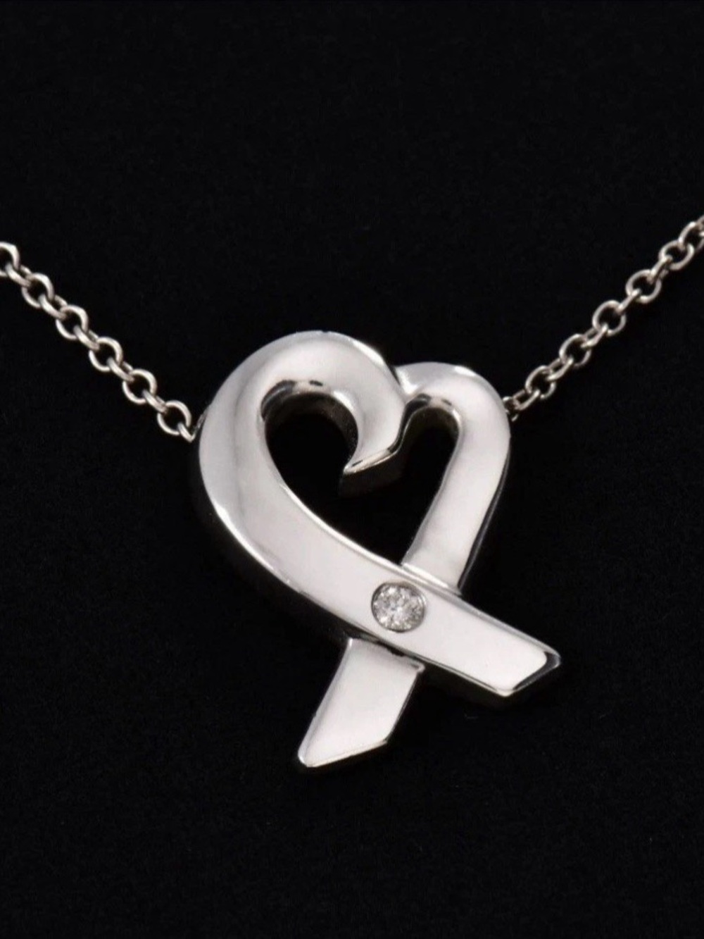 Tiffany & Co. Sterling Silver Paloma Picasso Loving Heart Diamond Necklace 16”